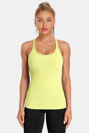 Yellow Ribbed Racerback Workout Crop Tank